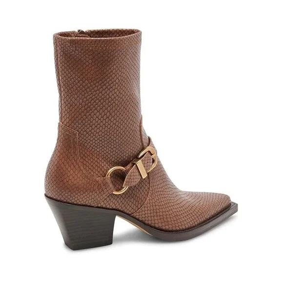 Dolce Vita Rave Womens 8.5 Saddle Snakeskin Leather Side Zip Western Boots PQ564